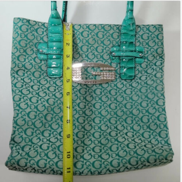 Guess Hangbag Green Medium Purse Logo G CanvasFaux - Picture 5 of 8